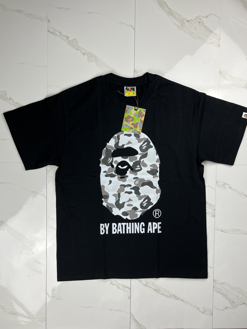 BAPE Black T-Shirt with Purple Camo Ape Head Size M